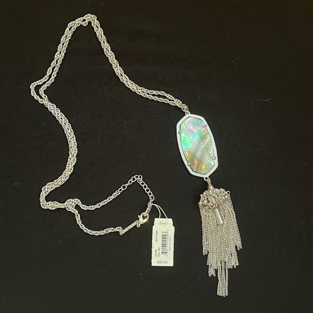 Kendra Scott Rayne Black Mother of Pearl Silver Necklace